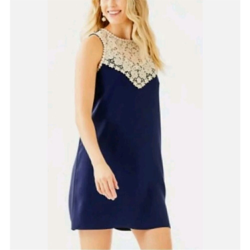 Lilly Pulitzer Women’s Nala Soft Shift Navy And Gold Dress, Size 0, NWT